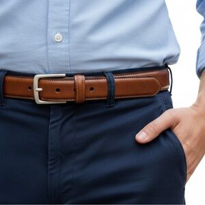 NWOT Polo Ralph Lauren Men’s Brown Leather Dress Belt Silver Buckle Size 42 inch